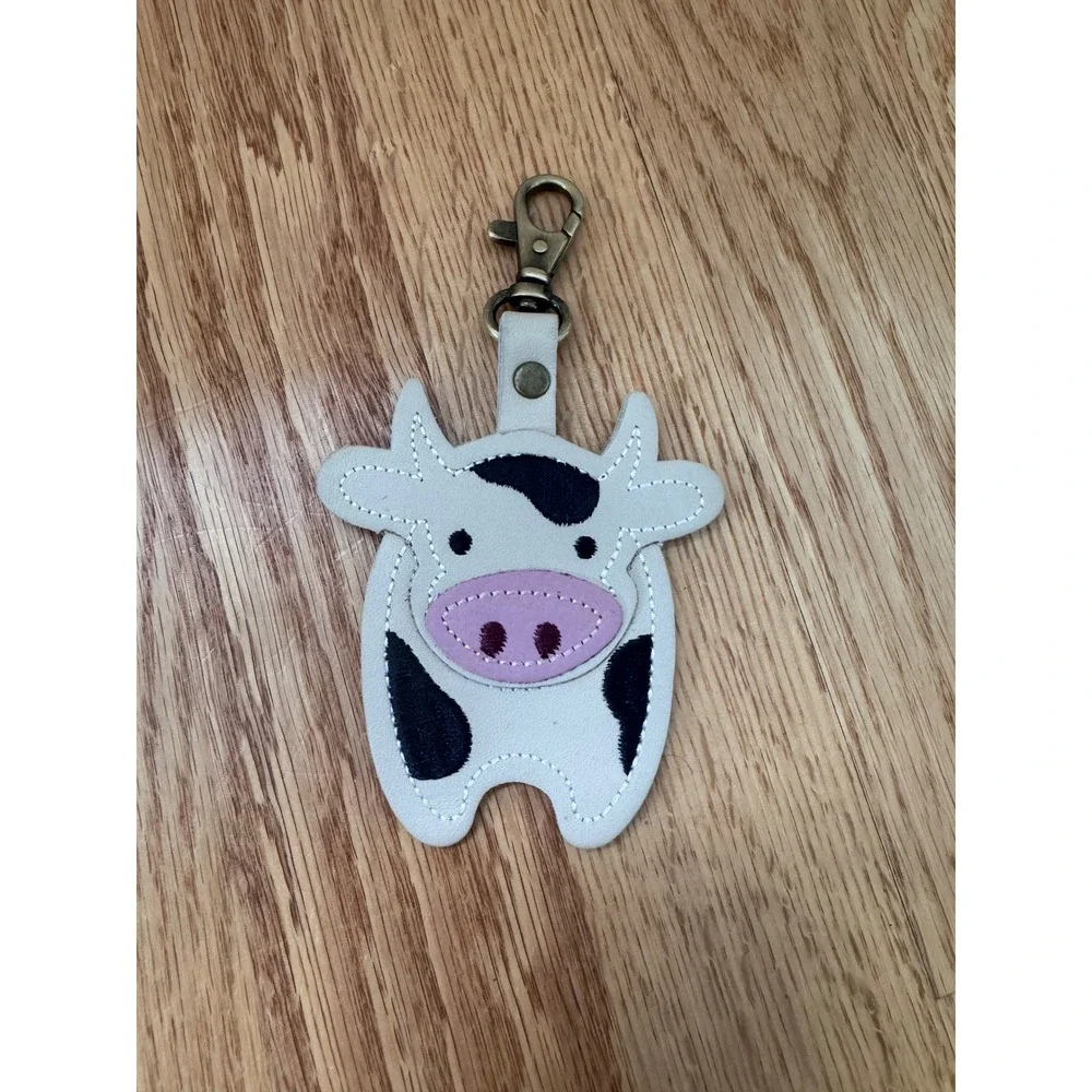 Portland Leather Goods Farm Animal Cow Purse Charm Keychain Leather  NWOT